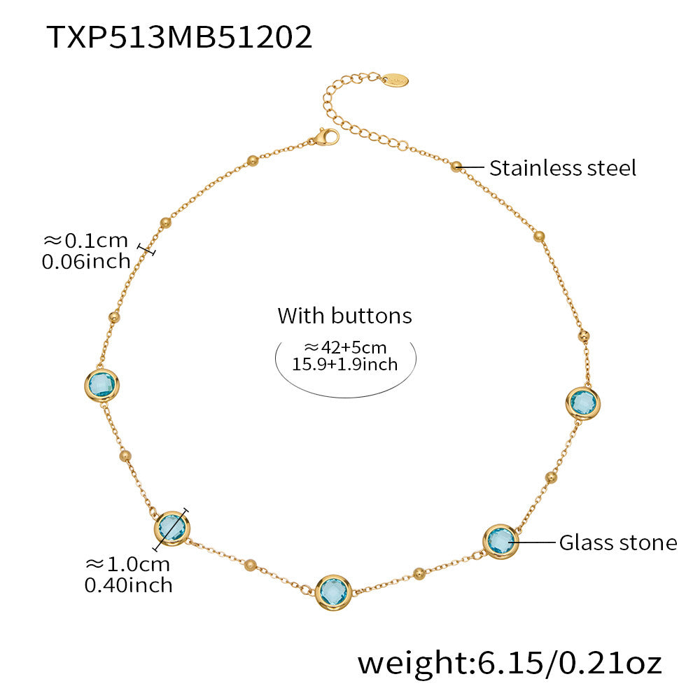 Candy Color Glass Stone Jewelry Set – Stainless Steel Necklaces, Bracelets & Earrings