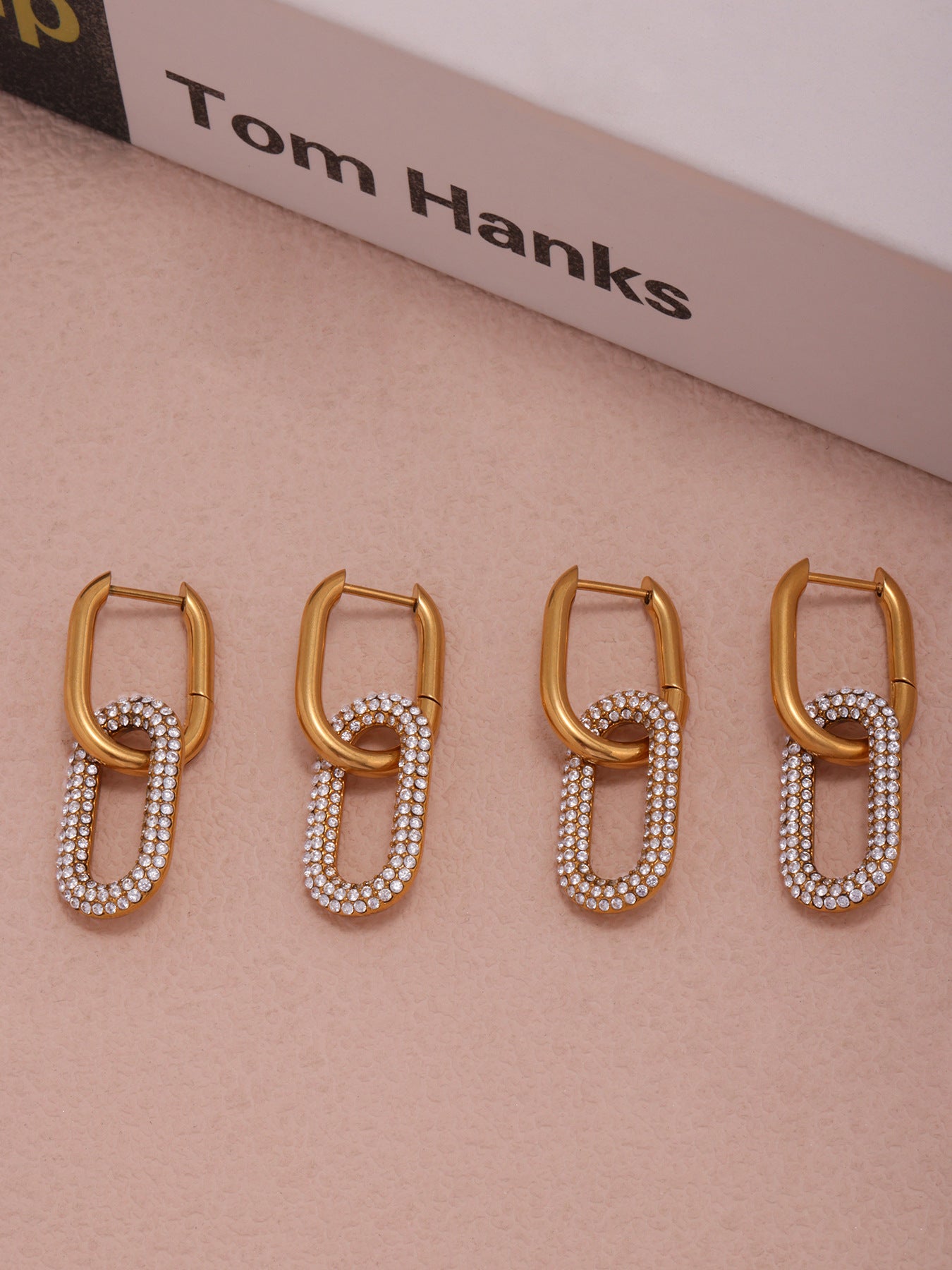 Gold Oval Zircon Dangle Earrings – Elegant Stainless Steel Full Zircon Hoop Earrings for Women