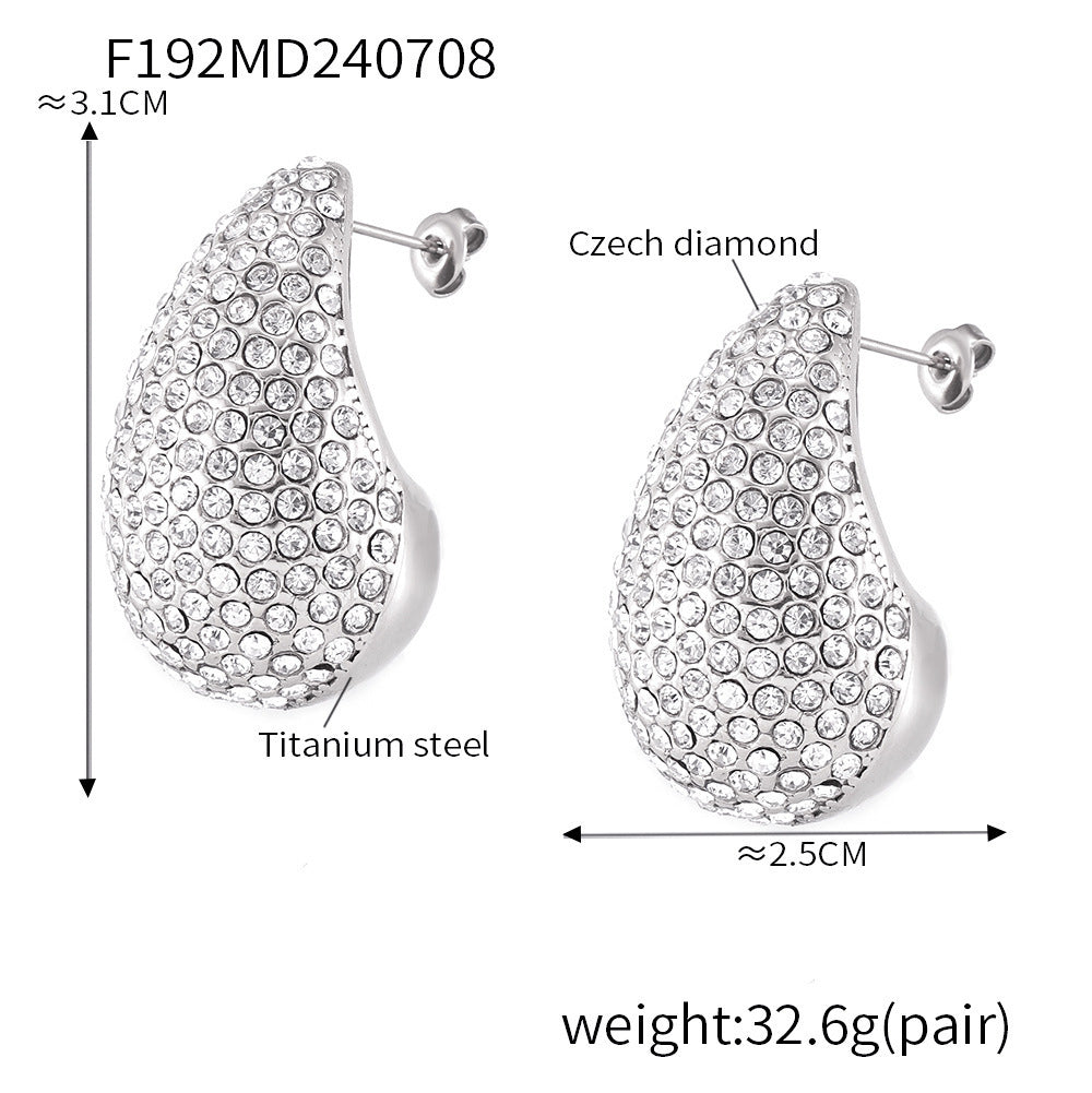 Elegant Teardrop Zircon Earrings – Stainless Steel Enamel, Pearl & Rhinestone Collection | Hypoallergenic Fashion Jewelry