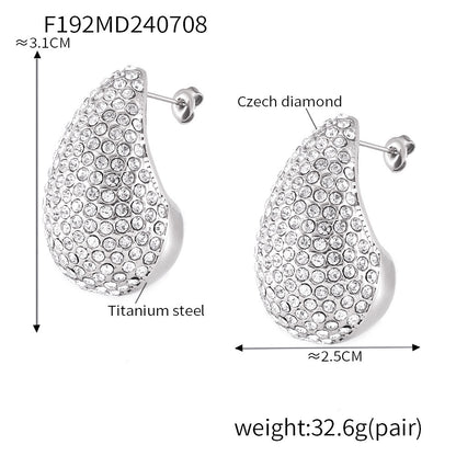 Elegant Teardrop Zircon Earrings – Stainless Steel Enamel, Pearl & Rhinestone Collection | Hypoallergenic Fashion Jewelry