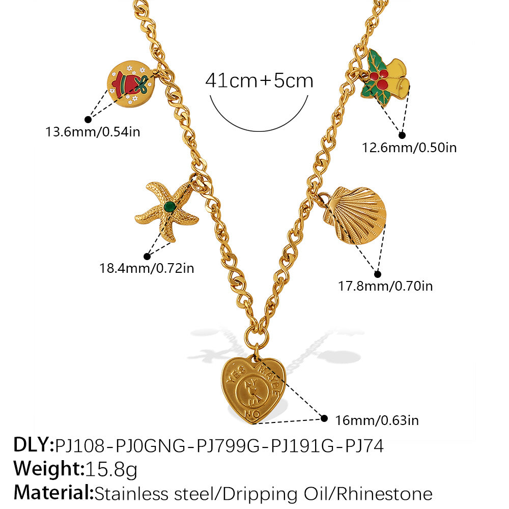 Gold Stainless Steel Christmas Holiday Pendant Tassel Necklace | Festive Fashion Jewelry