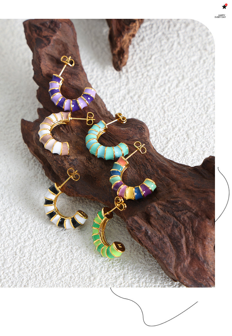 Enamel Twist Knot Hoop Earrings | Stainless Steel Colorful Drop Oil Earrings