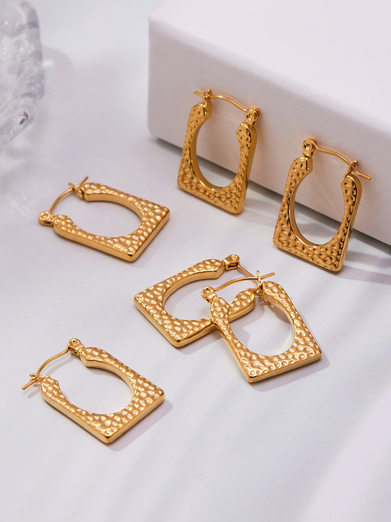Stainless Steel Geometric Hammered Earrings | Irregular Textured Hoop Earrings | High-End Fashion Jewelry for Women
