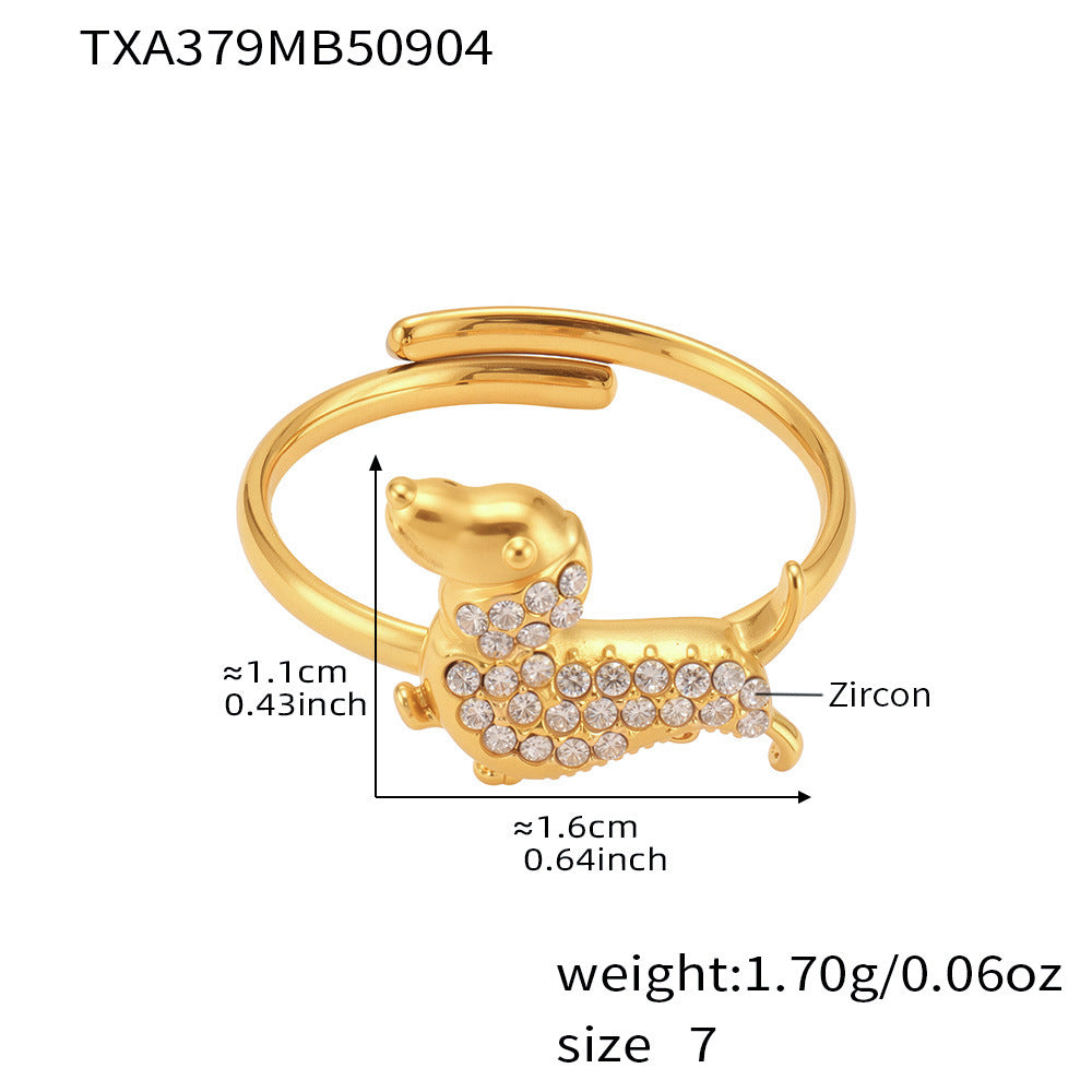 Stainless Steel Dog Zircon Jewelry Set – Necklace, Bracelet, Ring & Earrings | Cute Minimalist Fashion Jewelry | WANTI