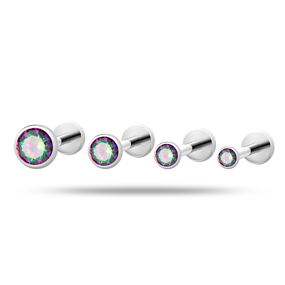Titanium Flat Back Zircon Piercing Stud | Hypoallergenic Threaded Cartilage Earring