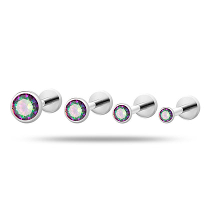 Titanium Flat Back Zircon Piercing Stud | Hypoallergenic Threaded Cartilage Earring
