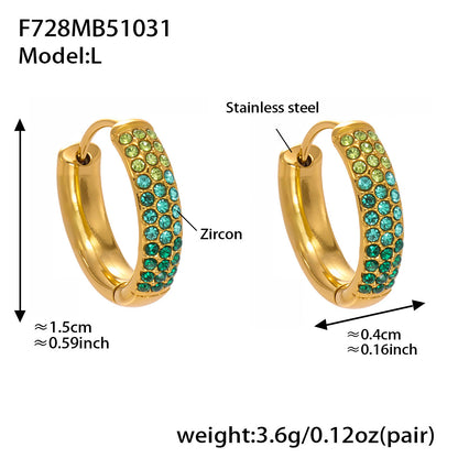 Stainless Steel Colorful Zircon Round Hoop Earrings Set — Minimal Classic Luxury Hoops