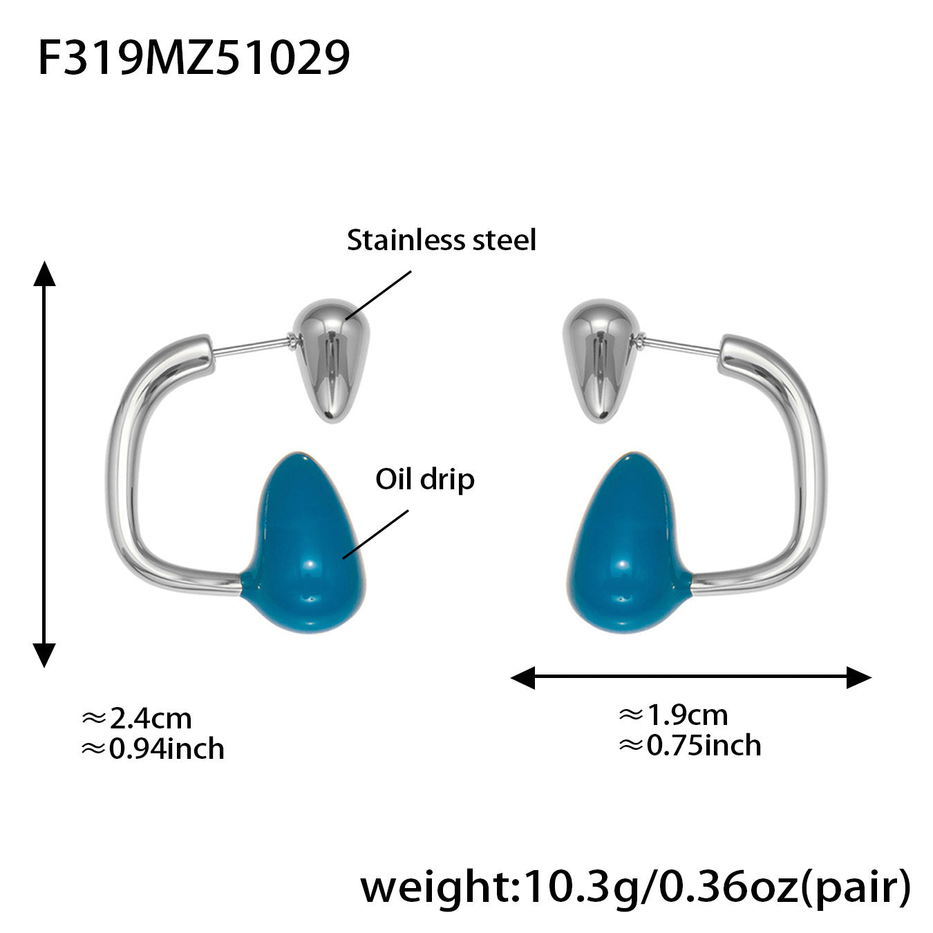 Stainless Steel Enamel Water Drop Earrings – Multicolor Teardrop Studs | Trendy Statement Earrings | WANTI Jewelry