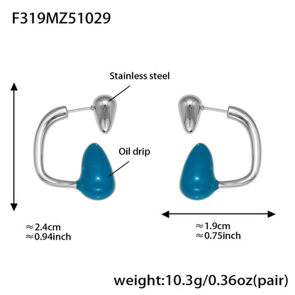 Stainless Steel Enamel Water Drop Earrings – Multicolor Teardrop Studs | Trendy Statement Earrings | WANTI Jewelry