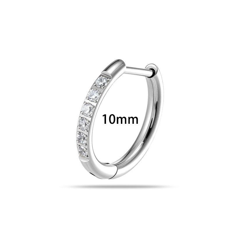 G23/F136 Titanium Paved CZ Hoop Earring Piercing – 8MM/10MM Round Stud Earrings, Hypoallergenic Body Jewelry for Daily & Professional Use