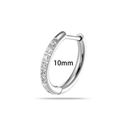 G23/F136 Titanium Paved CZ Hoop Earring Piercing – 8MM/10MM Round Stud Earrings, Hypoallergenic Body Jewelry for Daily & Professional Use