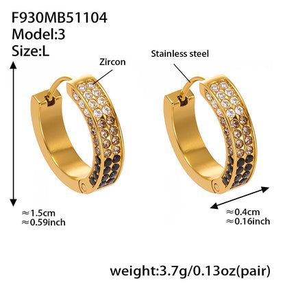 Stainless Steel U-Shaped Zircon Earrings – Colorful High-End Fashion Jewelry Hoop Set