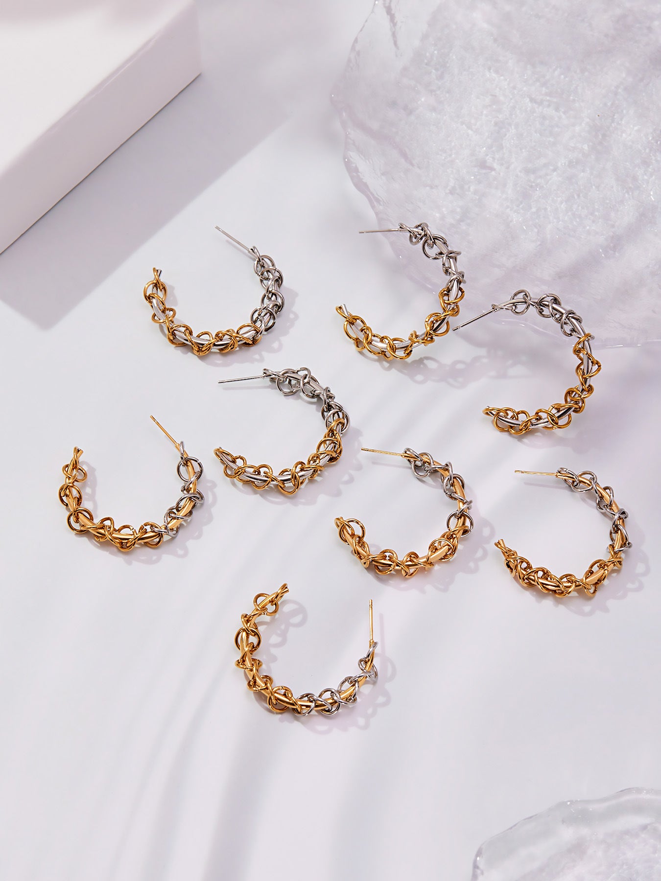 Stainless Steel Two-Tone Twisted Hoop Earrings – Fashion Statement Chunky Spiral Design | WANTI Jewelry