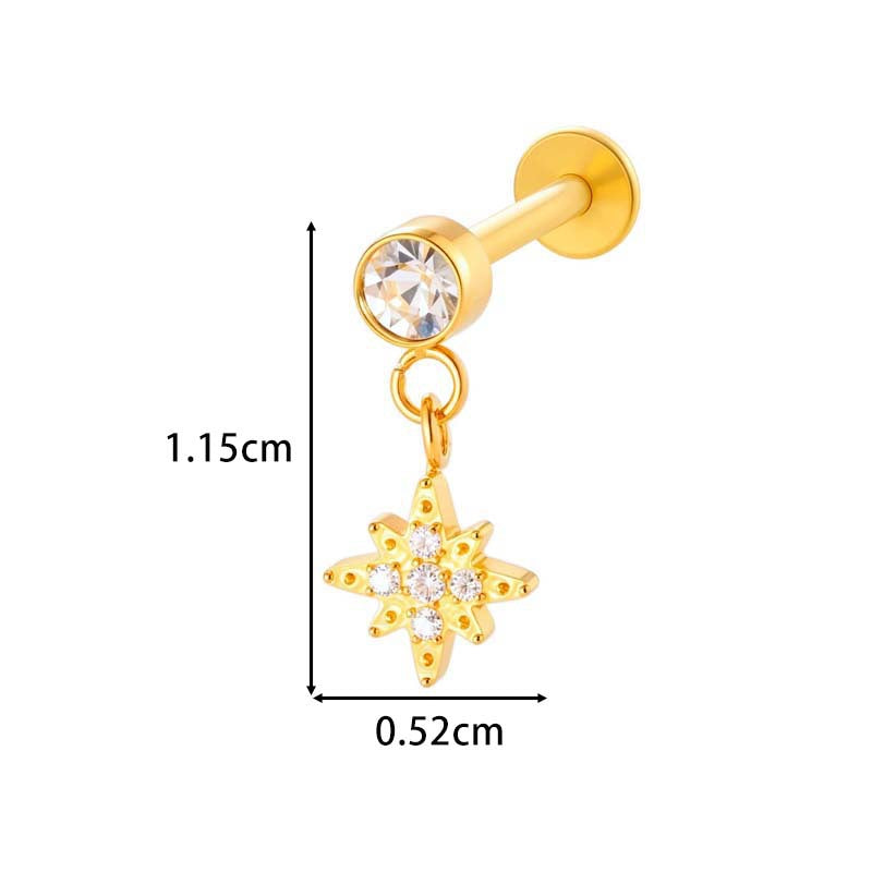 F136 Titanium Internally-Threaded Zirconia Pendant Stud — Star & Hexagram Flat-Back Cartilage Jewelry