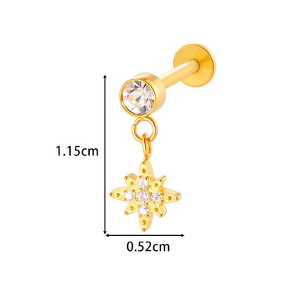F136 Titanium Internally-Threaded Zirconia Pendant Stud — Star & Hexagram Flat-Back Cartilage Jewelry