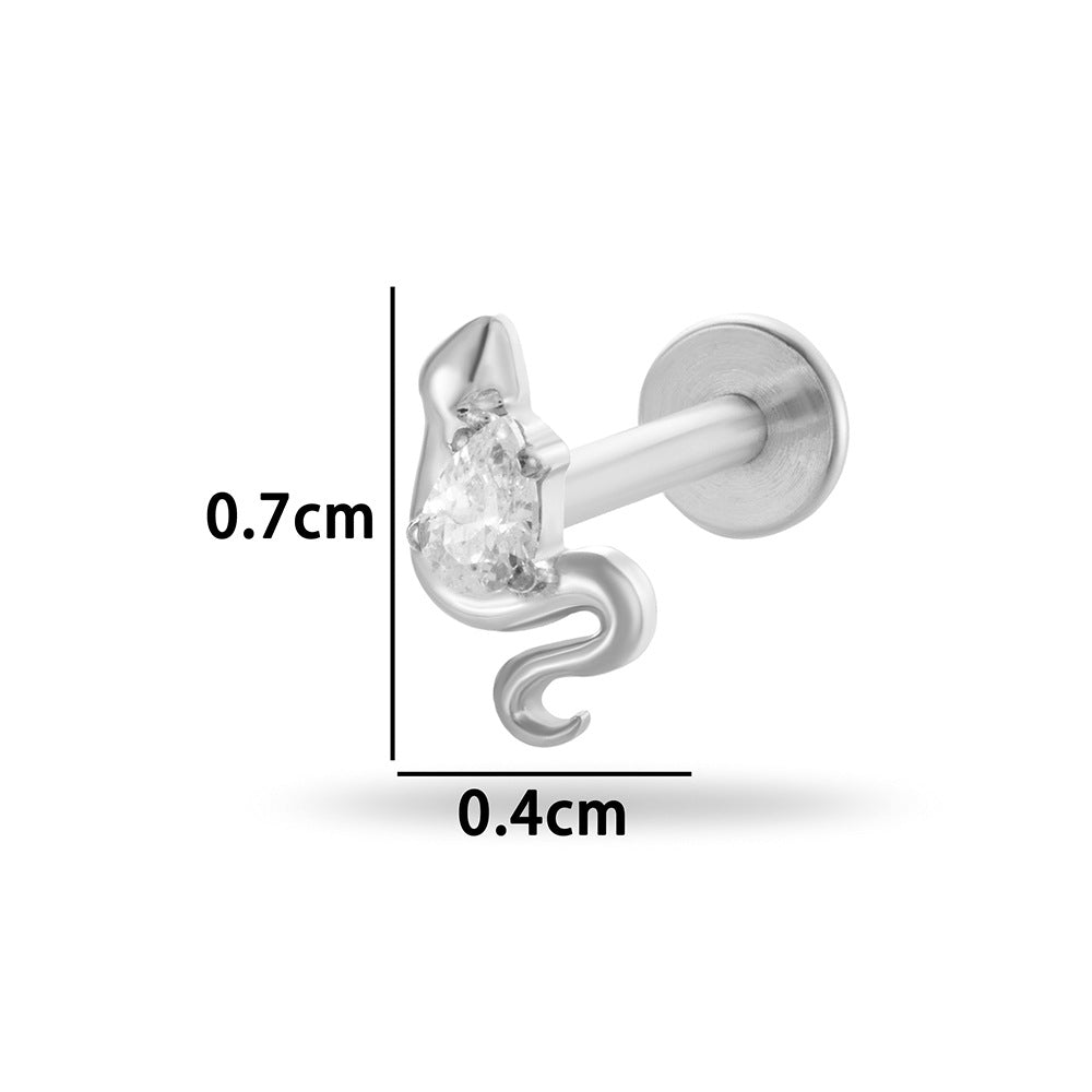 G23/F136 Titanium Internally Threaded CZ Flat-Back Cartilage Stud Earrings