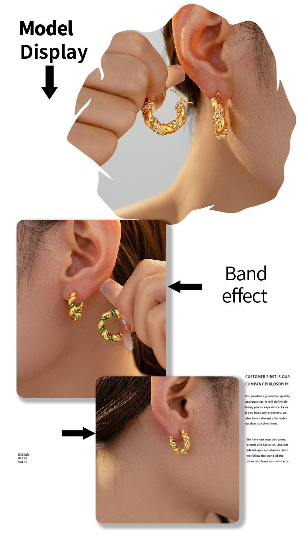 U-Shaped Stainless Steel Twisted Rhinestone Hoop Earrings | Modern Elegant Fashion Jewelry