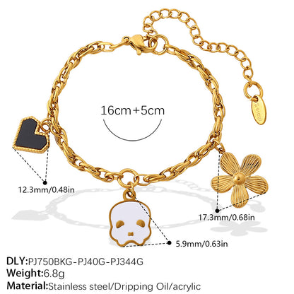 Gold-Plated Stainless Steel Halloween / Christmas Heart & Tree Tassel Pendant Bracelet | Elegant Festive Jewelry