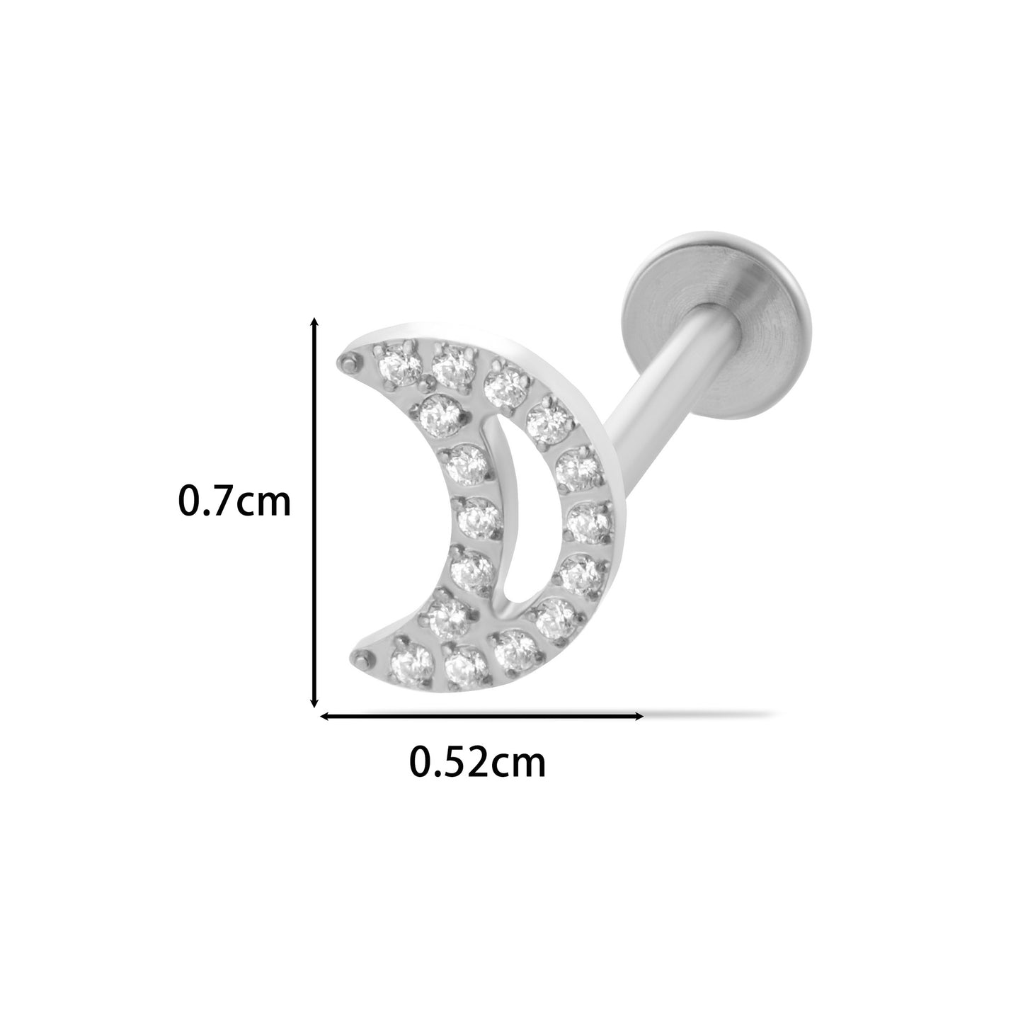 F136 Titanium Internally Threaded CZ Ear Stud – Music Note, Fan, Moon & Cluster Designs | Lip Labret Cartilage Piercing Jewelry