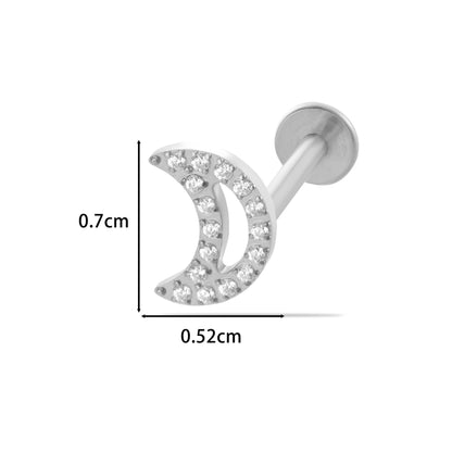 F136 Titanium Internally Threaded CZ Ear Stud – Music Note, Fan, Moon & Cluster Designs | Lip Labret Cartilage Piercing Jewelry