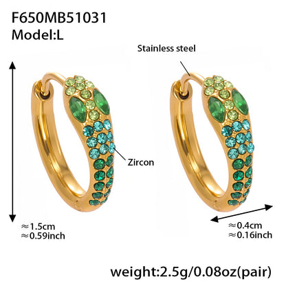 Colorful Zircon Snake Hoop Earrings | Stainless Steel Serpent Earrings Set – WANTI Jewelry