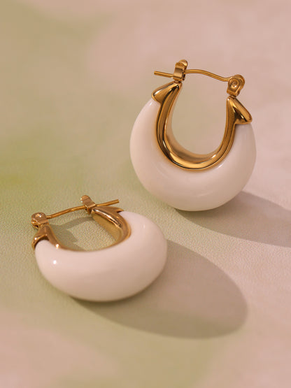 Vintage U-Shaped Resin Hoop Earrings – Stainless Steel Colorful Retro Statement Earrings | WANTI Jewelry