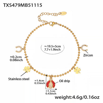 Ladybug Pendant Necklace & Earrings Bracelet Anklet Set – Stainless Steel Cute Lucky Beetle Jewelry