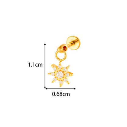G23/F136 Titanium Internally Threaded Flat Back Lip Stud & Earring – Zircon Flower & Heart Dangle Piercing Jewelry for Women, Gold & Silver