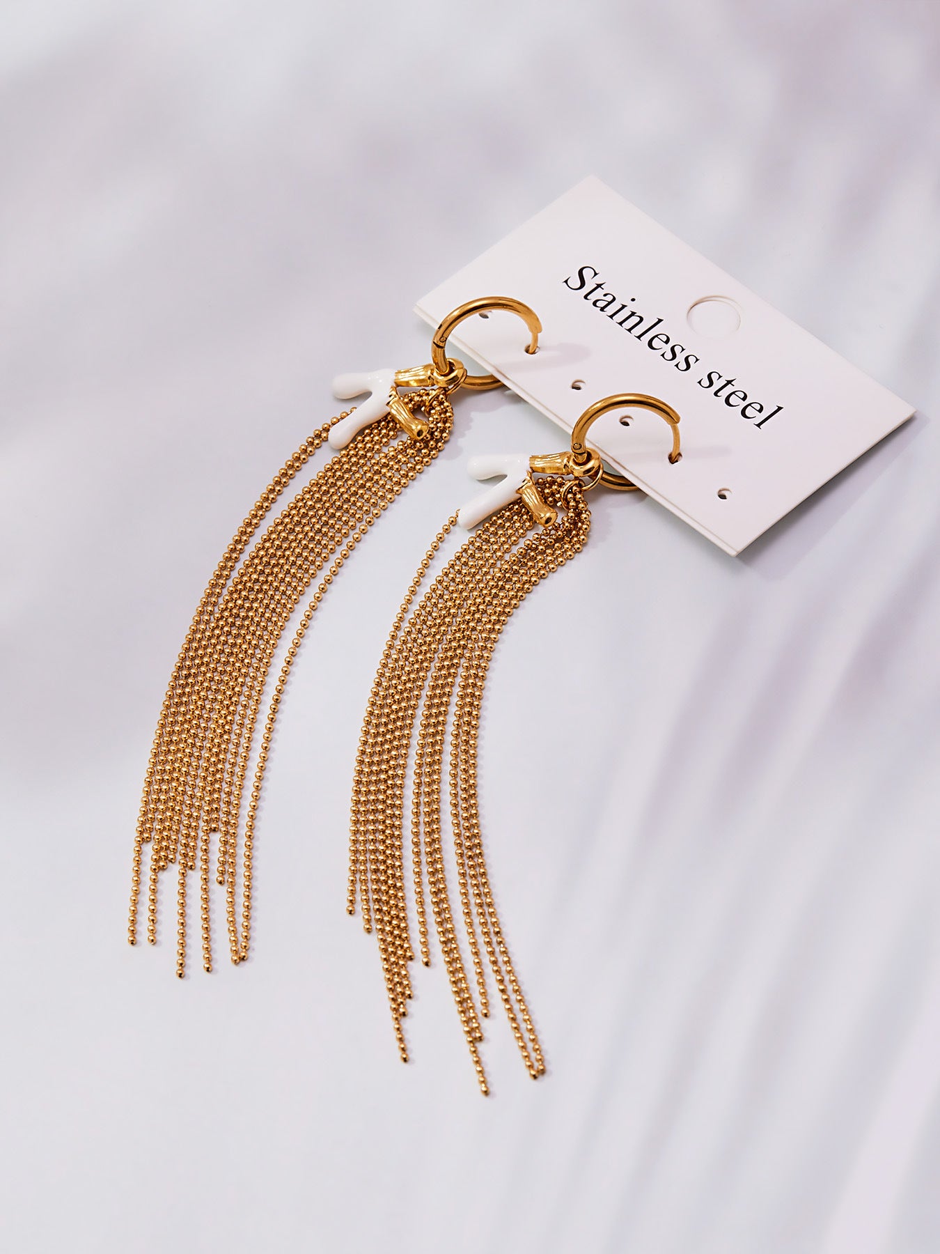 Stainless Steel Letter K Tassel Earrings – Vintage Enamel Drip Long Chain Earrings, High-End Fashion Jewelry for Women