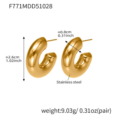 Hollow Smooth C-Shaped Hoop Earrings – Minimalist Stainless Steel Polished Statement Jewelry | WANTI Jewelry