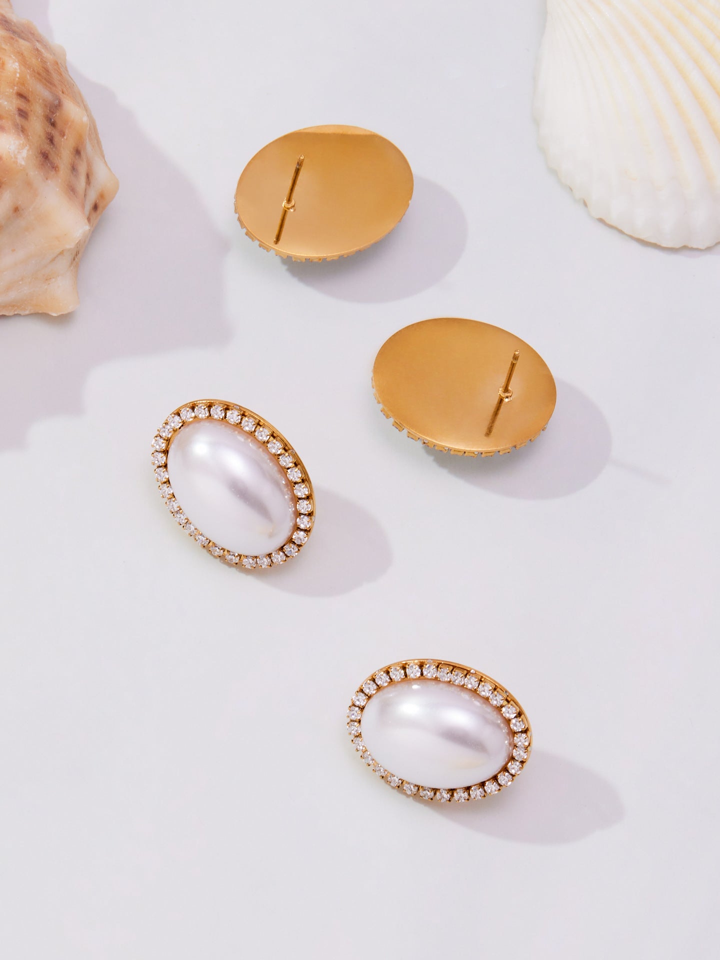 Stainless Steel Oval Pearl Zircon Earrings – Elegant Minimalist Drop Earrings for Women | High-End Fashion Jewelry