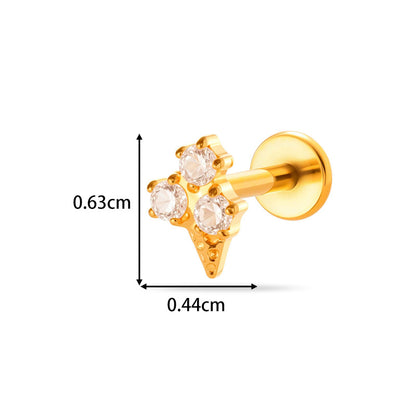 G23/F136 Titanium Internally Threaded Zircon Piercing Jewelry Lip Stud & Cartilage Earring – Elegant Sparkle Design, 1.2×8mm Rod, Gold & Silver