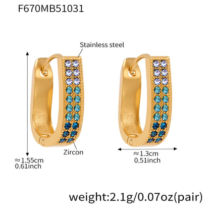 U-Shaped Geometric Zircon Earrings | Stainless Steel Micro Paved Colorful Hoop Earrings | Minimalist Modern Fashion Jewelry
