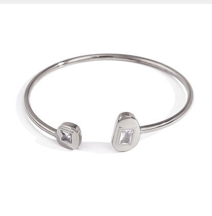 Zircon Open Elastic Bangle – 18K Gold-Plated Titanium Steel Jewelry