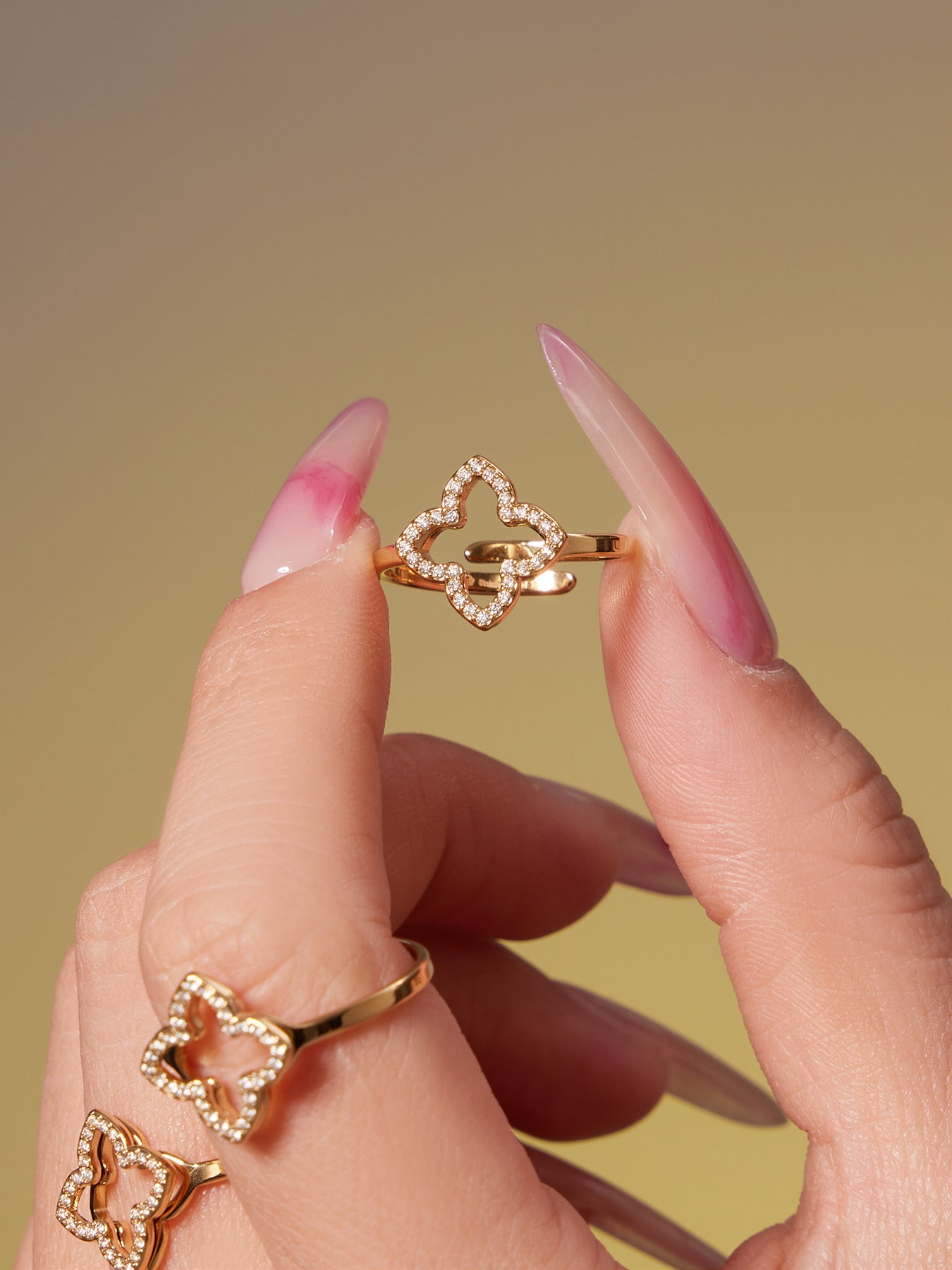 Stainless Steel Four-Leaf Clover Zirconia Jewelry Set – Necklace, Earrings & Ring | Minimalist Lucky Clover Jewelry | Fashion Stainless Steel Accessories