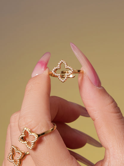 Stainless Steel Four-Leaf Clover Zirconia Jewelry Set – Necklace, Earrings & Ring | Minimalist Lucky Clover Jewelry | Fashion Stainless Steel Accessories