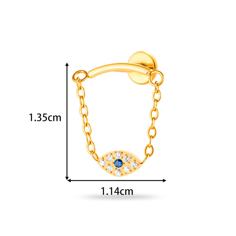 Implant Grade ASTM F136 Titanium Threadless Push Pin Zircon Chain Dangle Flat Back Stud | Geometric Cartilage Helix Tragus Lip Piercing Jewelry