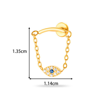Implant Grade ASTM F136 Titanium Threadless Push Pin Zircon Chain Dangle Flat Back Stud | Geometric Cartilage Helix Tragus Lip Piercing Jewelry