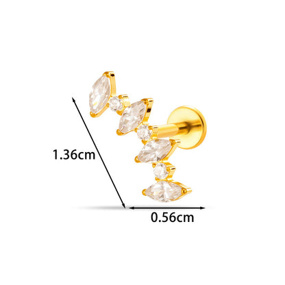 Implant Grade G23 ASTM F136 Titanium CZ Labret Stud | Internal Thread 16G Flat Back Lip & Cartilage Earring