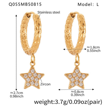 Gold Stainless Steel Five-Pointed Star Zirconia Hoop Earrings Set | Layered Star Earrings | High-Shine Statement Jewelry for Women