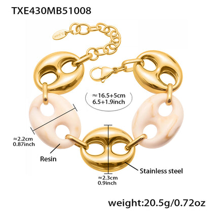 Colorful Resin Pig Nose Pendant Jewelry Set – Stainless Steel Necklace, Bracelet & Earrings | Trendy Chunky Chain Fashion Accessories