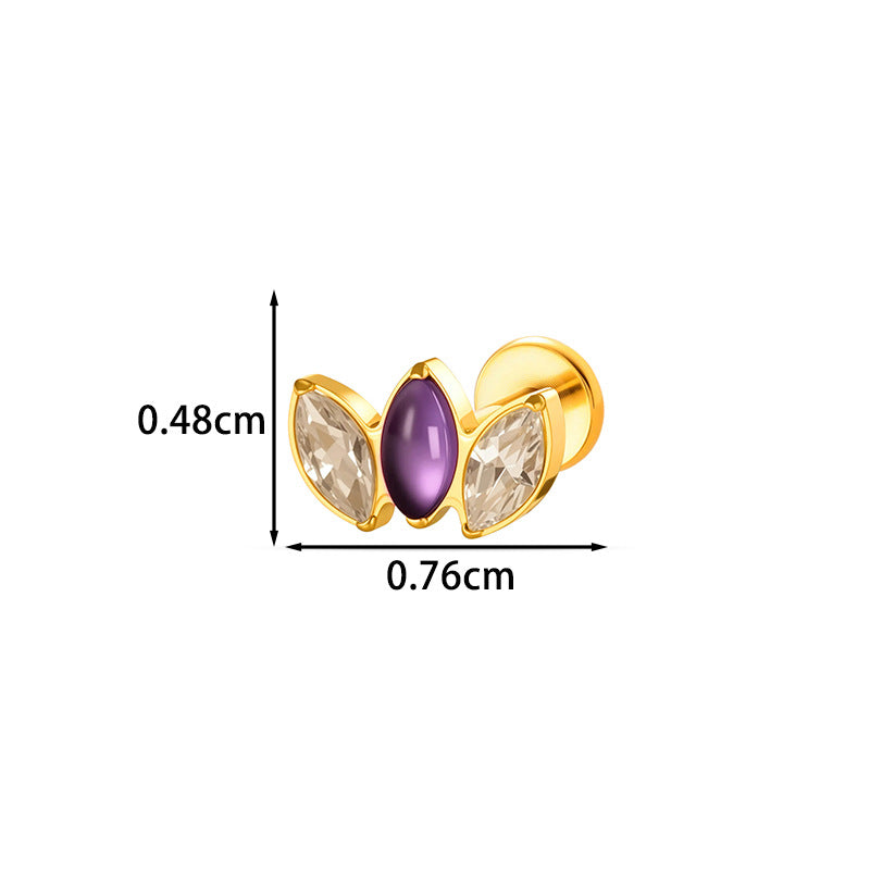 G23/F136 Titanium Marquise CZ Leaf Internal Thread Flat Back Piercing Jewelry – 7 Styles