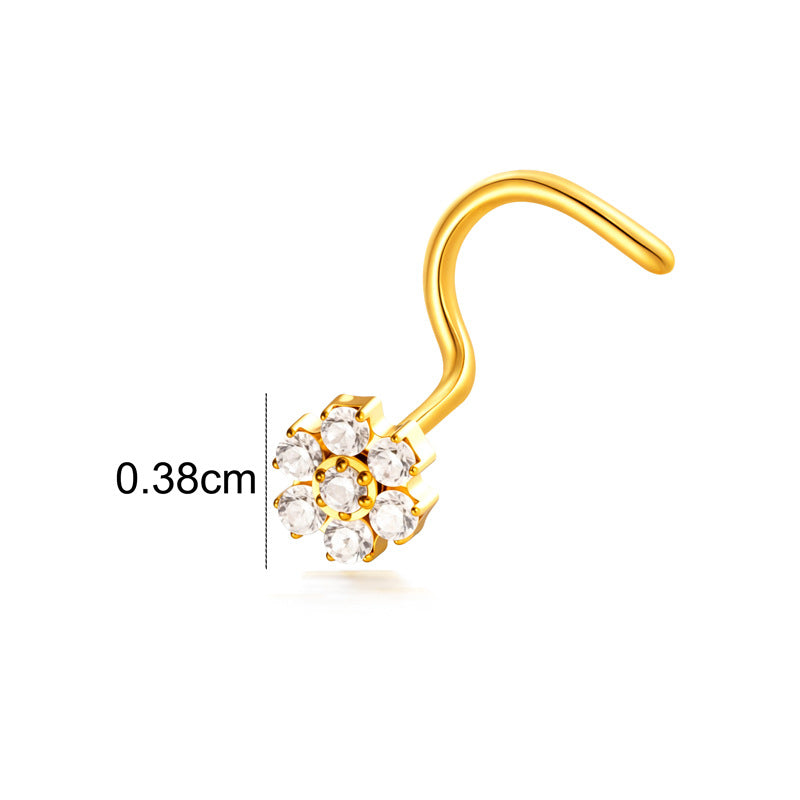 Implant Grade ASTM F136 Titanium Star Lightning Nose Stud S-Bend CZ Nose Stud Nostril Piercing Jewelry Hypoallergenic