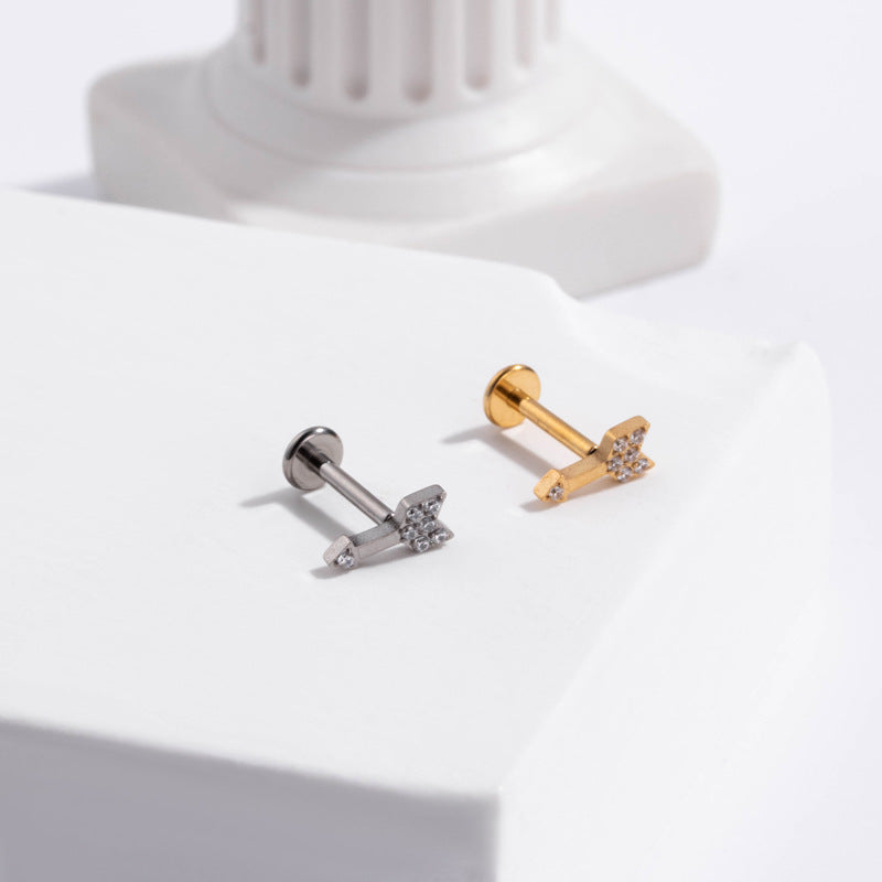 G23 Titanium Push Pin Labret Stud Hollow Flower Paw Design | Hypoallergenic Flat Back Cartilage Piercing Jewelry