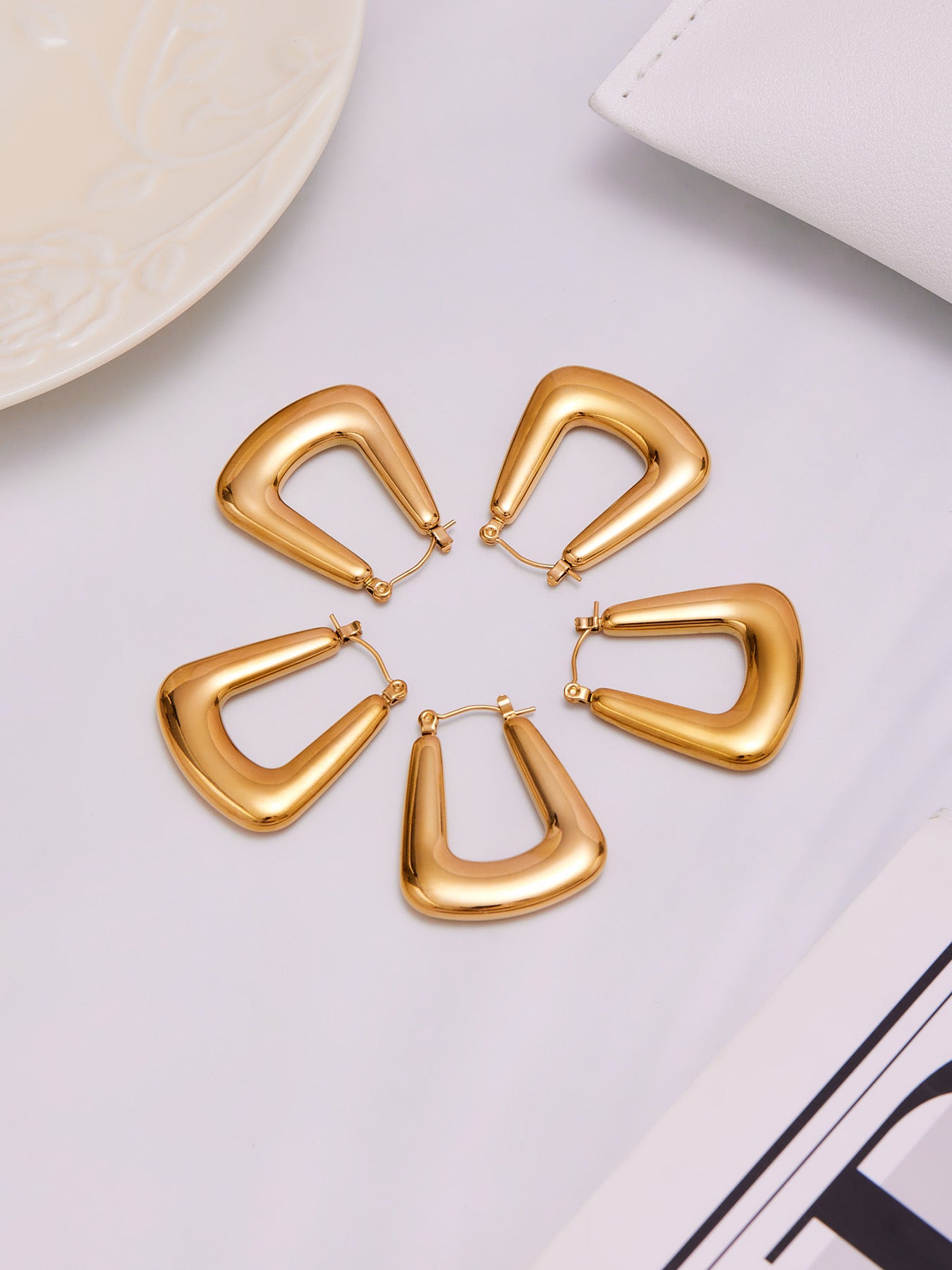 Geometric U-Shaped Stainless Steel Hoop Earrings Set | Modern Minimalist Fashion Jewelry