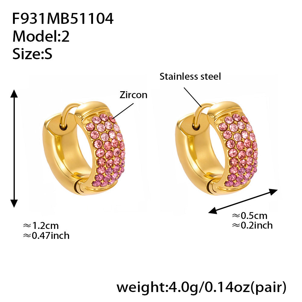 Stainless Steel Geometric Round Zircon Earrings – Multicolor Sparkle Hoop Earrings | WANTI Jewelry