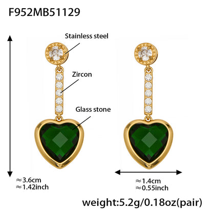 Sparkling Heart Glass Necklace & Earrings Set – Colorful Long Pendant Chain · Stainless Steel Hypoallergenic Jewelry