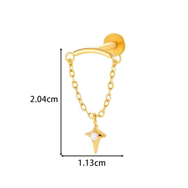 F136 Titanium Zirconia Chain Pendant Stud – Internally Threaded Flat-Back Cartilage Piercing Jewelry
