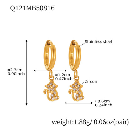 Trendy Stainless Steel Zircon Pendant Hoop Earrings Set – Creative Human & Animal Shapes, Gold Plated Fashion Jewelry