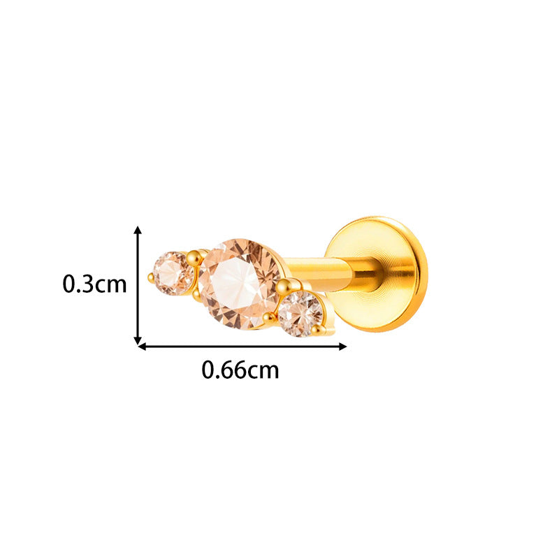 Implant Grade ASTM F136 Titanium Threadless Push Pin Zircon Geometric Flat Back Stud | Cartilage Helix Tragus Lip Piercing Jewelry